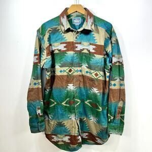Vintage Woolrich Flannel Shirt 90s Southwestern Tribal Button Down Size L USA